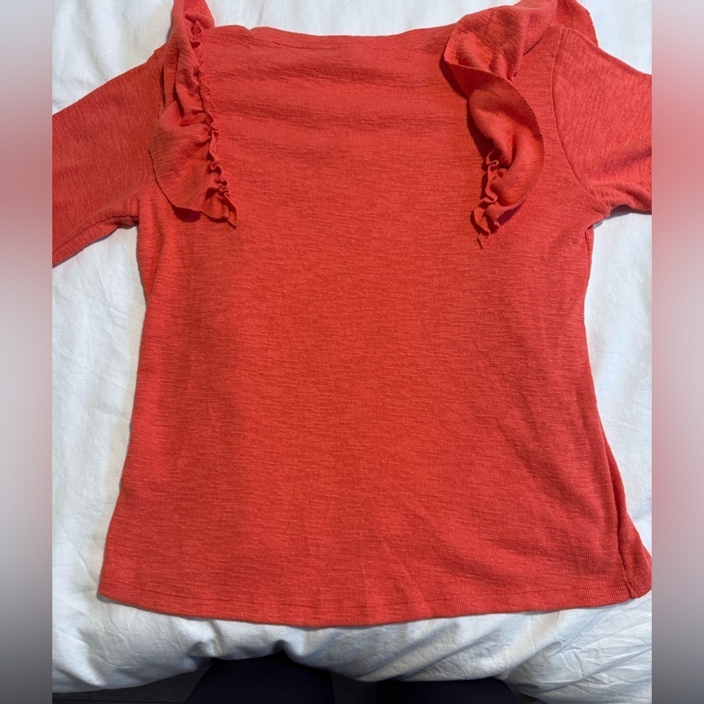 Anthropologie Pilcro Cozy Popover Coral Red Top Size M Ruffle - Picture 13 of 13